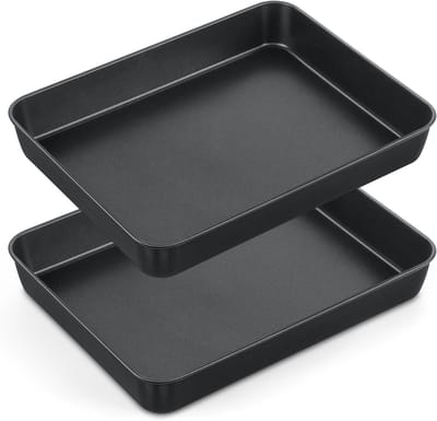 Diepe Bakplaat Set van RVS voor Brownies, Lasagna en Taarten - 2 Stuks, 31.5 x 25 x 5cm, Antiaanbaklaag, Gezond en Makkelijk Schoon te Maken
