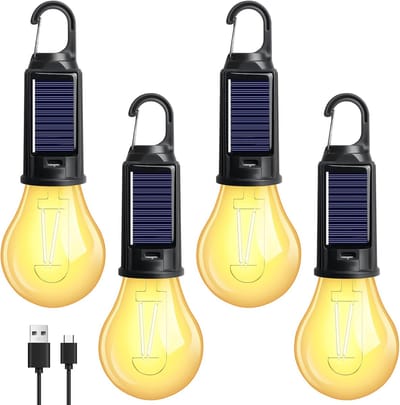 SnelShoppen - Camping Lamp Set van 4 Oplaadbare LED Camping Lantaarns met Carabiner, Verstelbare Helderheid, 3 Lichtmodi, Waterdicht en Draagbaar voor