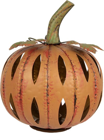 Clayre & Eef Decoratie met LED Pompoen Ø 28x34 cm Oranje Metaal Herfst decoratie