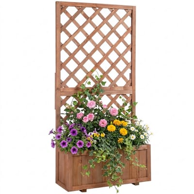 Plantenbak met klimrek - Bloembak - Weerbestendig - Met trellis - Buiten - Hout - Plantenrek - Rechthoekig - Oranje