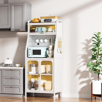 Keukenbuffetkast - Hoge opbergkast - Keuken organiseren - Gereedschapsloze montage - 66x36x160cm - Wit