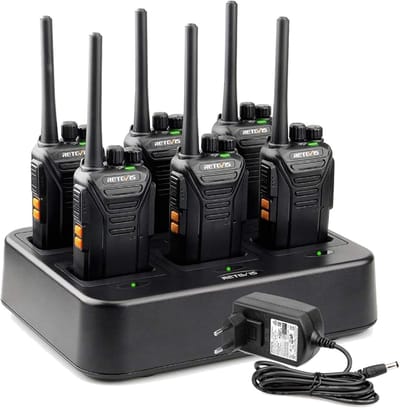 Retevis RT27 Walkie Talkie met 6-weg Lader-PMR446 Professionele Vergunningsvrije Portofoon-16 Kanalen CTCSS/DCS VOX-Walkie-talkie voor Scholen-Grote bedrijven of Evenementen(6 Stuks, Zwart)