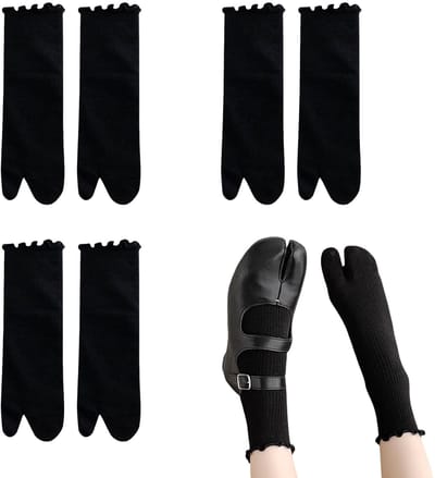 Dailygoods- Tabi Sokken Kuitlengte - Set van 3 Paar - Japanse Sokken - Ademend Katoen - Split Toe - Elastische Ruches - Teen-sokken