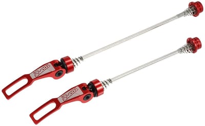Dailygoods- Snelsluiting Rood - Achter Spindels - Voorste Spindel 145mm - Achterste Spindel 185mm - Aluminiumlegering/Staal - Universele Pasvorm - Fietsas