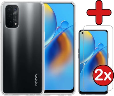 Hoesje - Met 2x Screenprotector - Geschikt voor OPPO A74 5G - Sterk & Shockproof - Telefoon Hoes - Back Cover - Siliconen Case - Telefoonhoes - Transparant