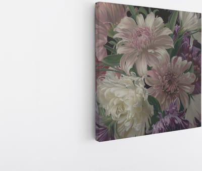 Saammp Canvas Schilderij - Bloemstuk met Rozen en Lelies - Natuur - Stilleven - 20x20 - Foto op canvas - Wanddecoratie - Muurdecoratie Woonkamer - Kantoor Decoratie
