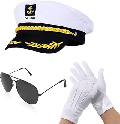 Verstelbare Kapiteins Hoed voor Volwassenen met Handschoenen en Zonnebril - Boot Kostuum Accessoires voor Feest, Halloween en Cosplay