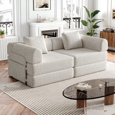 Wishdor - 2-In-1 Slaapbank - Met Opbergvak In De Armleuning En Drievoudig Stalen Frame - Modulaire Opstelling - Voor De Woonkamer - Chenille - Khaki