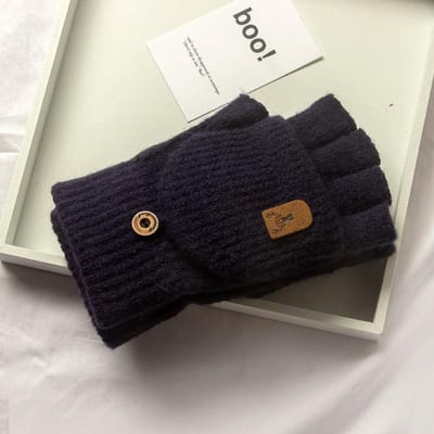 Gants tricotés sans doigts pour l'hiver, épais et chauds, pour écran tactile, pour hommes et femmes, gants chauds à demi-doigts pour étudiants One Size bleu foncé