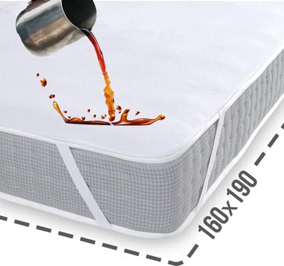 Waterdichte Matrasbeschermer 160x190 - Wasbare Matrasbeschermer - Ademend - Katoenen Oppervlak - Antibacteriële Waterdichte Matrashoes met 4 Hoek Elastische Banden - 100% Waterdicht - Incontinentie Matrasbeschermer 160x190 cm