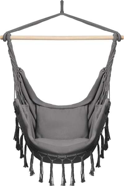 BOGATECO hangstoel met 2 kussens | Hangstoel voor volwassenen & kinderen | Kan tot 150 kg dragen | Hangstoel voor binnen & buiten | Donkergrijs
