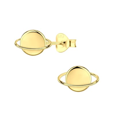 Joy|S - Zilveren planeet oorbellen - saturnus - 10 x 6 mm - gold plated - goudkleur