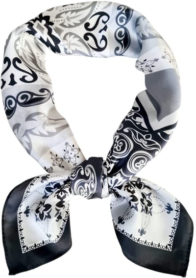 Luxe Dames Neksjaal Wit zwart - Deels Silk zomer - Sjaal vierkant zijde feeling- Hoofdsjaal- Cadeau voor vrouwen , dames- Stewardess Sjaaltje