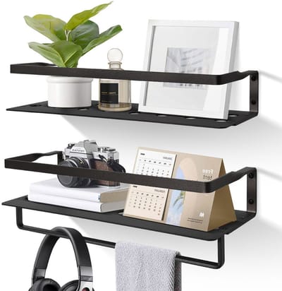Uten Wandplank - Muurplank - Planchet - Wandrekje - Wandplankje - Wandrek - Zwevend - Industrieel - Metaal (Aluminium) - Zwart / Grijs - 2 Planken - L 40 (2 Kleuren)