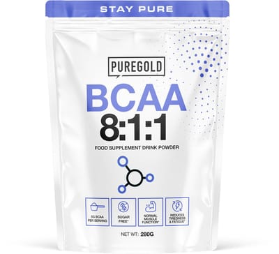 Pure Gold BCAA 8:1:1 Aminozuren Poeder – 280g – Framboos – 40 Porties – 5g BCAA per Portie met Kalium, Vitamine C & B6 – Suikervrij
