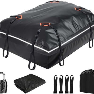 Famanu - Opvouwbare waterdichte dakkoffer 566 liter, met antislipmat, deurhaken en versterkingsriemen – Zwart