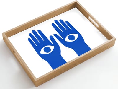 Dienblad hout 50x35 cm - Schootdienblad - Handen - Twee - Ogen - Blauw - Borrelplank rechthoek - Plateau dienbladen