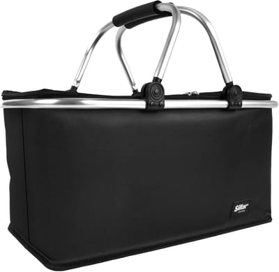 Sillar Boodschappenmand 25L - met thermische isolatie - thermische mand - opvouwbare boodschappentas - versterkte bodem - aluminium frame - voor boodschappen, picknick, uitstapjes - zwart