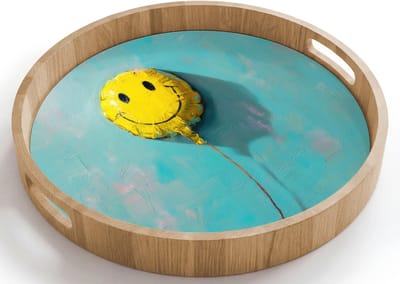 Dienblad rond 40x40 cm - Schootdienblad hout - Ballon - Geel - Smiley - Borrelplank rechthoek - Plateau houten dienbladen
