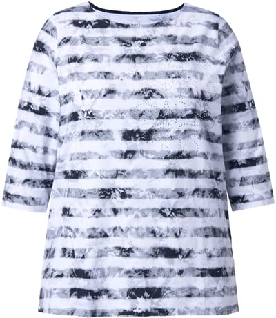 Ulla Popken - Dames - Shirt A-lijn boothals 3/4-mouwen Pima-katoen - Zwart - Maat 42+