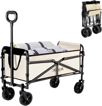 Strandwagen Opvouwbaar - Transportkar Tuin - Kamperen Picknicken - 4 Zwenkwielen 360 - 100 Kilo Draaglast - Grijs