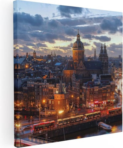 Artaza Canvas Schilderij Amsterdam - 90x90 cm - Wanddecoratie Skyline - Muurdecoratie Stad - Schilderijen Op Canvas