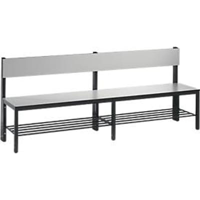 Basic Plus bank, 1-zijdig, rugleuning, met schoenenrek, 4-poots onderstel zwartgrijs RAL 7021, B 1960 mm, decor zilvergrijs