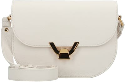 COCCINELLE Leren Schoudertas Dew Crossbody Grained Leather Blanco Crème
