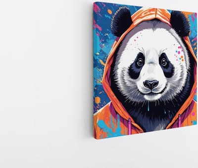 Saammp Canvas Schilderij - Panda met cappuchon op - Abstract - 20x20 - Foto op canvas - Wanddecoratie - Muurdecoratie Kinderkamer - Slaapkamer decoratie - Canvas Print