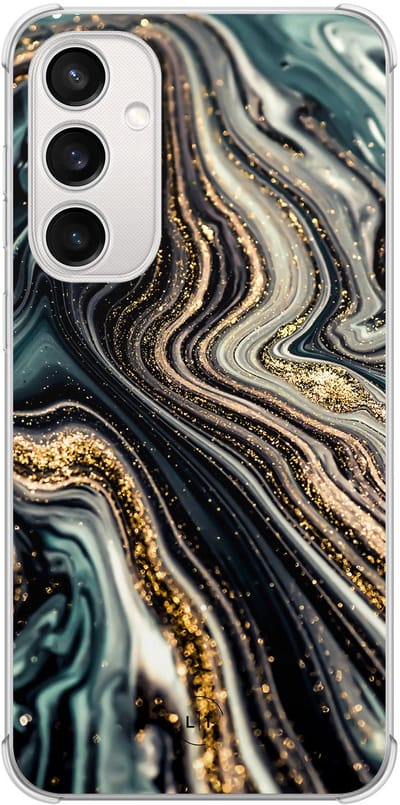 Shockproof hoesje - Geschikt voor Samsung Galaxy S23 FE - Marmer swirl - Extra sterke case - TPU/polycarbonaat - Marmer - Multi, Transparant