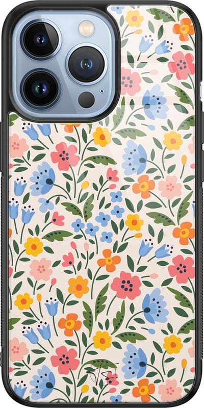 Hoesje geschikt voor iPhone 13 Pro - Romantische bloemen - Luxe Hard Case - Bloemen - Multi - Mooie Telefoonhoesjes