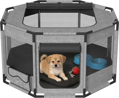 114x114x60cm Puppyren, Achthoekig Dierenren van Oxford-weefsel & PVC-buizenframe, Buitenren met Ritssluiting en Zijvak, Hondenkooi voor Binnen en Buiten, Omheining voor Kleine Dieren/Honden/Katten, NAIZY