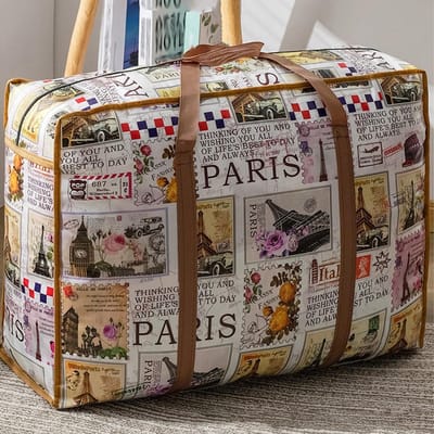 1 stuks Vintage Stoffen Opvouwbare Opbergtas met Sterke Rits en Handvat, Ruimtebesparend, voor Verhuizen, Reizen, Terug naar School Small gray