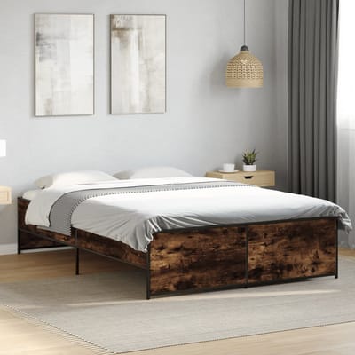vidaXL - Bedframe - bewerkt - hout - metaal - gerookt - eikenkleurig - 140x190 - cm