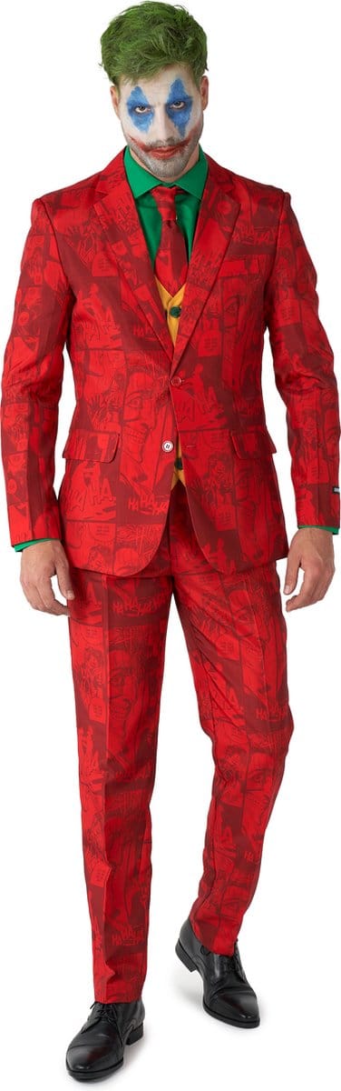 Suitmeister Scarlet Joker™ - Heren Pak - Halloween Kostuum - Verkleedkleding - Batman DC Comics - Komt met Colbert, Pantalon, Stropdas en Gillet - Rood - Maat S