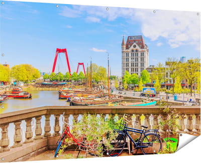 Gards Tuinposter Kleurrijke Oude Haven in Rotterdam - 180x120 cm - Tuindoek - Tuindecoratie - Wanddecoratie buiten - Tuinschilderij