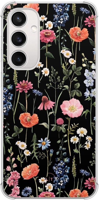 Shockproof hoesje - Geschikt voor Samsung Galaxy S23 FE - Dark flowers - Extra sterke case - TPU/polycarbonaat - Bloemen - Multi, Transparant
