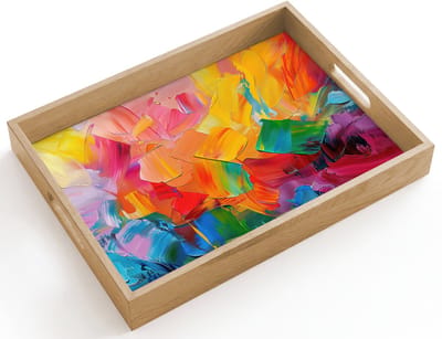 Dienblad hout 40x30 cm - Schootdienblad - Abstract - Verflook - Modern - Kleurrijk - Borrelplank rechthoek - Plateau dienbladen