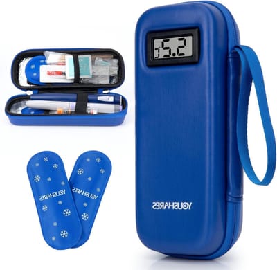 Insuline Koeltas met 2 TSA Koelpacks, Mini Medicijnopslag voor Reizen, Isolatiezak voor Epipens en Diabetische Accessoires (Blauw)
