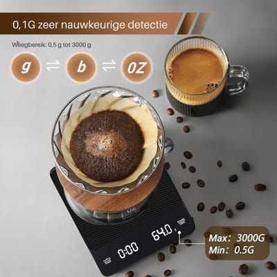 AMA® Koffie Weegschaal - Weegschaal - Scale - ‎19x15x4cm - Zwart