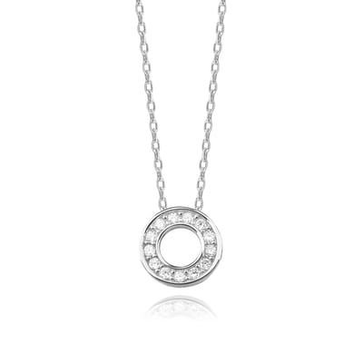 Zilveren ketting met ronde zirkonia hanger - Zilveren Ketting hanger rond zirkonia - Ronde zirkonia hanger zilver - Dames ketting hanger - Zilver 925- Amona Jewelry