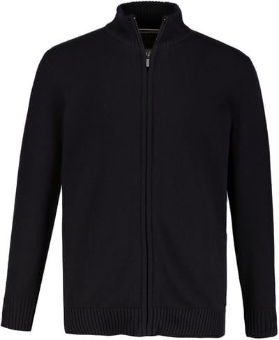 JP 1880 - Heren - Cardigan opstaande kraag geribbelde manchetten - Zwart - Maat 6XL