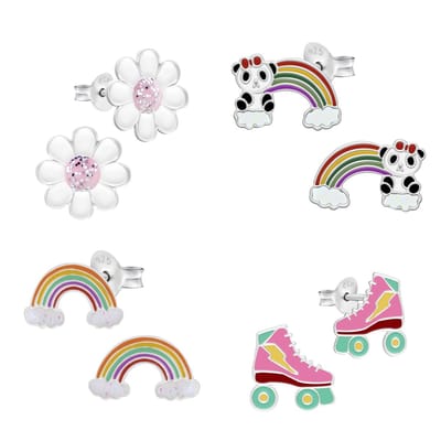 WeLoveSilver - kinderoorbellen set - regenboog & rolschaats - 925 zilver