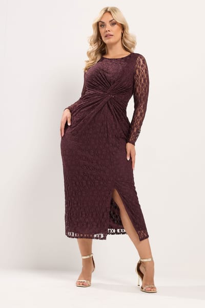Yours London Chocoladebruine Kanten Jurk Met Gedraaid Detail Aan De Zijkant Size 38