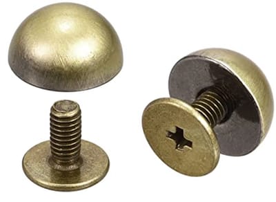 10 sets van 10 x 6 mm klinknagels met schroefsluiting - Solide ronde kop in brons voor leerbewerking