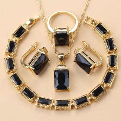 Arabische Goudkleurige Sieradensets Dubai Bruids Bruiloft Kostuum Zwarte Zirkonia Armband Clipoorbellen Afrikaanse Ketting Sets Voor Vrouwen 7 beige
