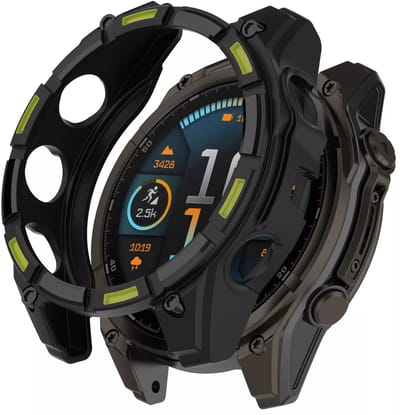 Strap-it Robuust schokbestendig TPU hoesje - case geschikt voor Garmin Fenix 8 - 47mm AMOLED (zwart met groene accenten)