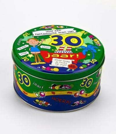 Drop - Snoeptrommel - 30 jaar Man - Gevuld met Drop - In cadeauverpakking met gekleurd lint