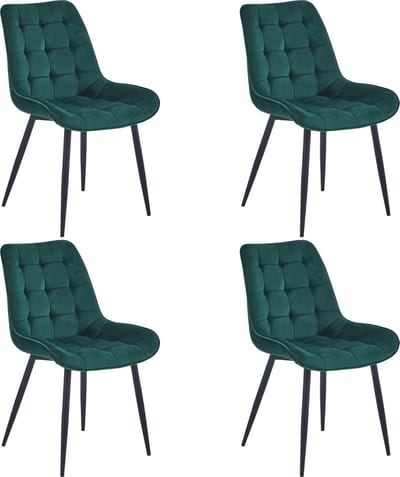 Colenis® - Quadra Eetkamerstoel - Set Van 4 - Groen - Fluweel - Industrieel