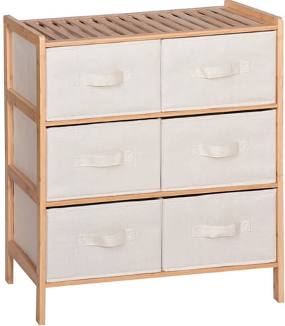 BEGRYF Bamboe Ladekast - Dressoir met 6 Stoffen Lades - 66x35x79 cm - Badkamerkast - Naturel & Wit